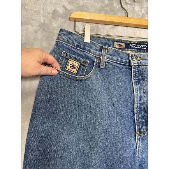 Cruel Girl Relaxed Jeans Womens 17 Long Medium Blue Tapered Leg AS IS Work Denim - Picture 3 of 12